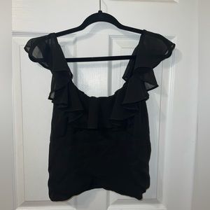 NWOT Abercrombie Ruffle Scoop Neck top in Black size medium. Chiffon fabric.
